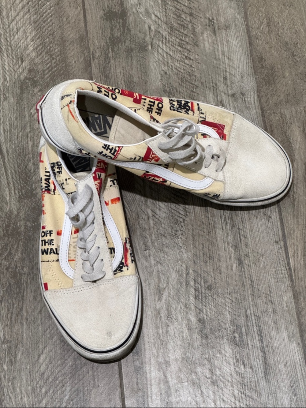 Vans Old Skool Cream Suade with White Stripe and Red Graphic